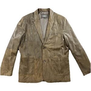 Missani Genuine Leather Blazer Jacket Mens L Brown Distressed Classic 2-Button